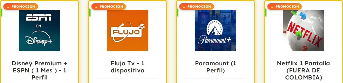 Catálogo real de la plataforma Tu Diversión Online con Disney Premium, Flujo TV, Paramount y Netflix